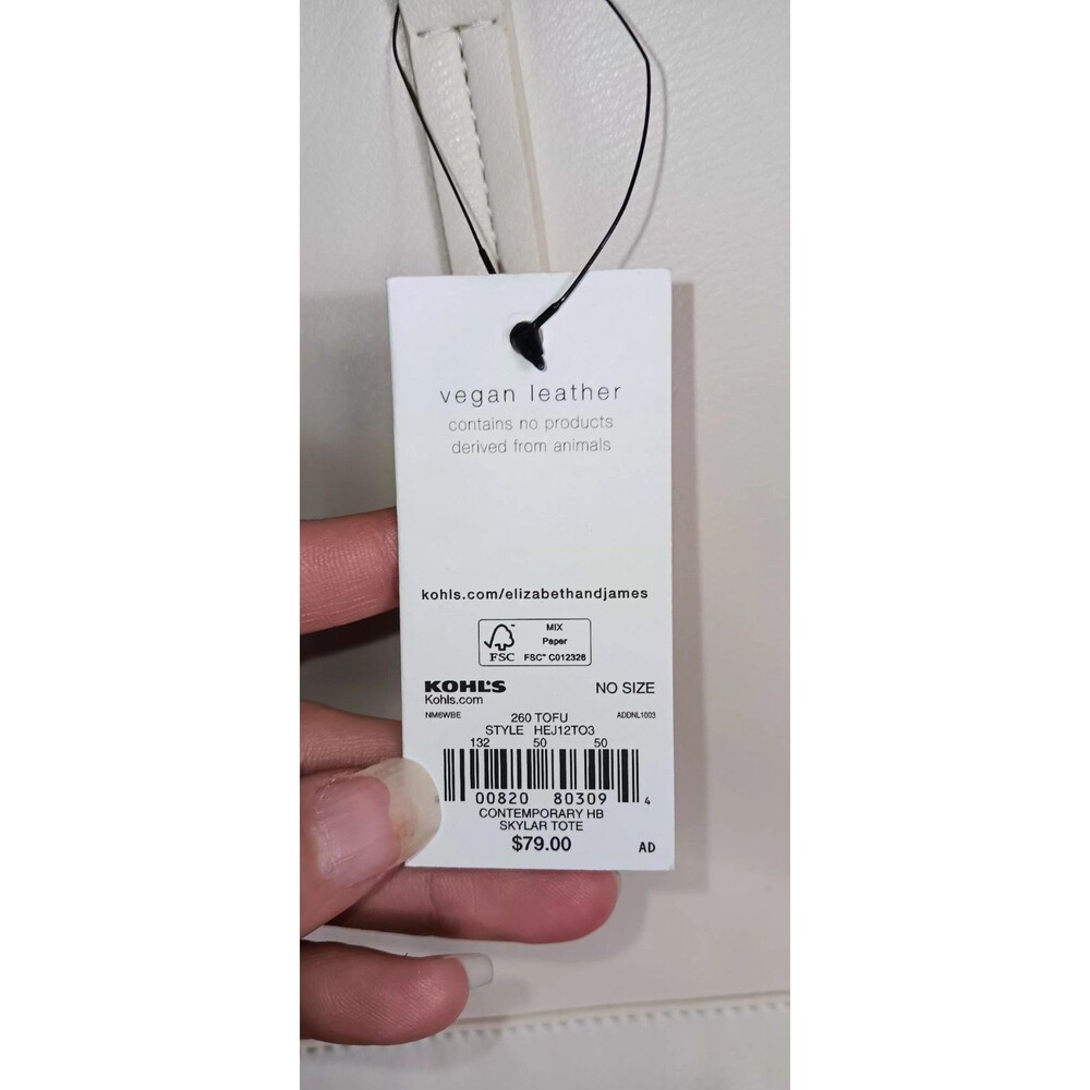 NWT! Elizabeth and James Large Vegan Leather Tote Bag Cream Ivory Zip Top... - Picture 3 of 16